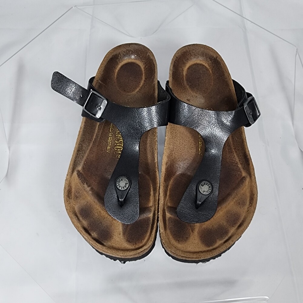 Birkenstock Gizeh Faux Leather Thong Sandals Women 37/6 Wide Black  Birko-flor